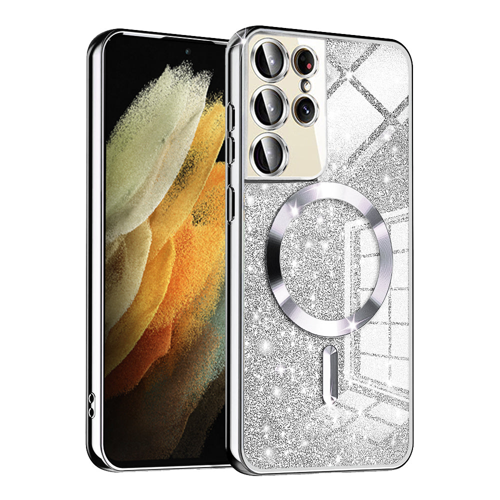 Coque MagSafe pour Samsung Galaxy S21 Ultra 5G G998, Techsuit, Luxury Glitter, Argentée
