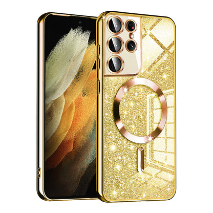 Coque MagSafe pour Samsung Galaxy S21 Ultra 5G G998, Techsuit, Luxury Glitter, Dorée