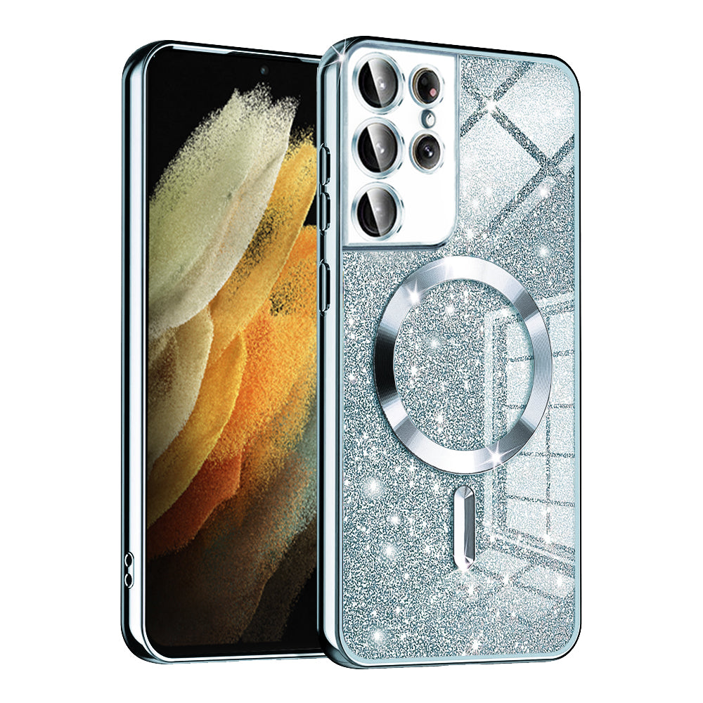 Coque MagSafe pour Samsung Galaxy S21 Ultra 5G G998, Techsuit, Luxury Glitter, Bleu