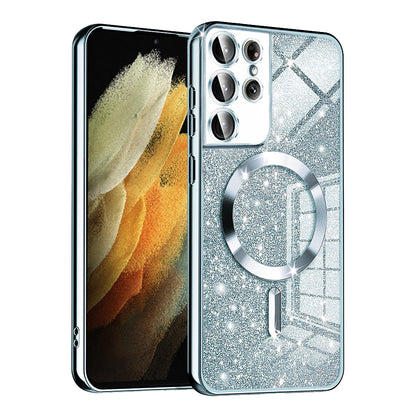 Coque MagSafe pour Samsung Galaxy S21 Ultra 5G G998, Techsuit, Luxury Glitter, Bleu