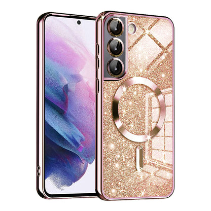 Coque MagSafe pour Samsung Galaxy S22 5G S901, Techsuit, Luxury Glitter, Rose Doré