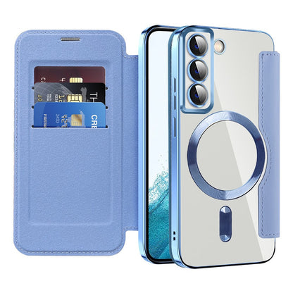 Coque MagSafe pour Samsung Galaxy S22 5G S901, Techsuit, SmartMag Book, Bleu