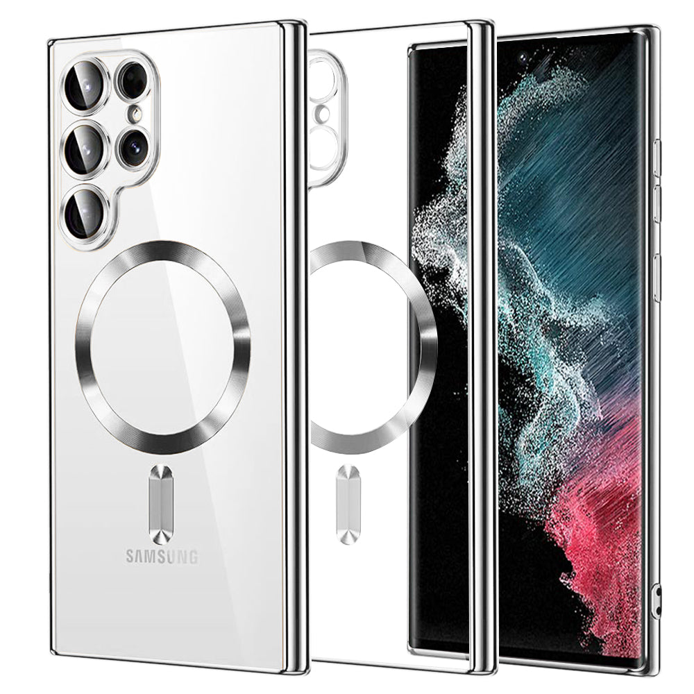 Coque MagSafe pour Samsung Galaxy S22 Ultra 5G S908, Techsuit, Luxury Crystal, Argentée