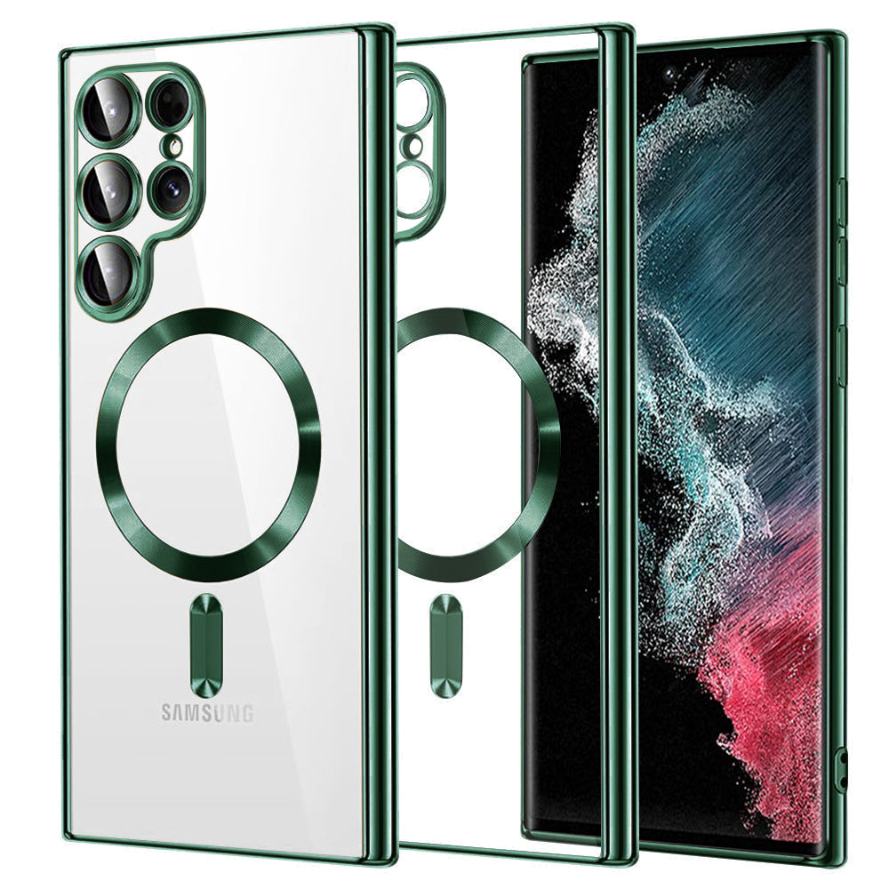 Coque MagSafe pour Samsung Galaxy S22 Ultra 5G S908, Techsuit, Luxury Crystal, Vert Foncé