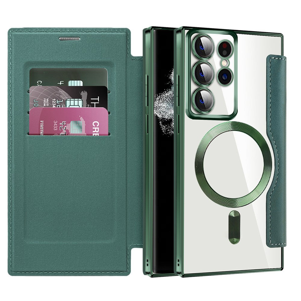 Coque MagSafe pour Samsung Galaxy S22 Ultra 5G S908, Techsuit, SmartMag Book, Vert