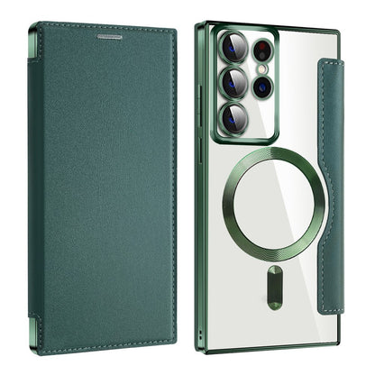 Coque MagSafe pour Samsung Galaxy S22 Ultra 5G S908, Techsuit, SmartMag Book, Vert