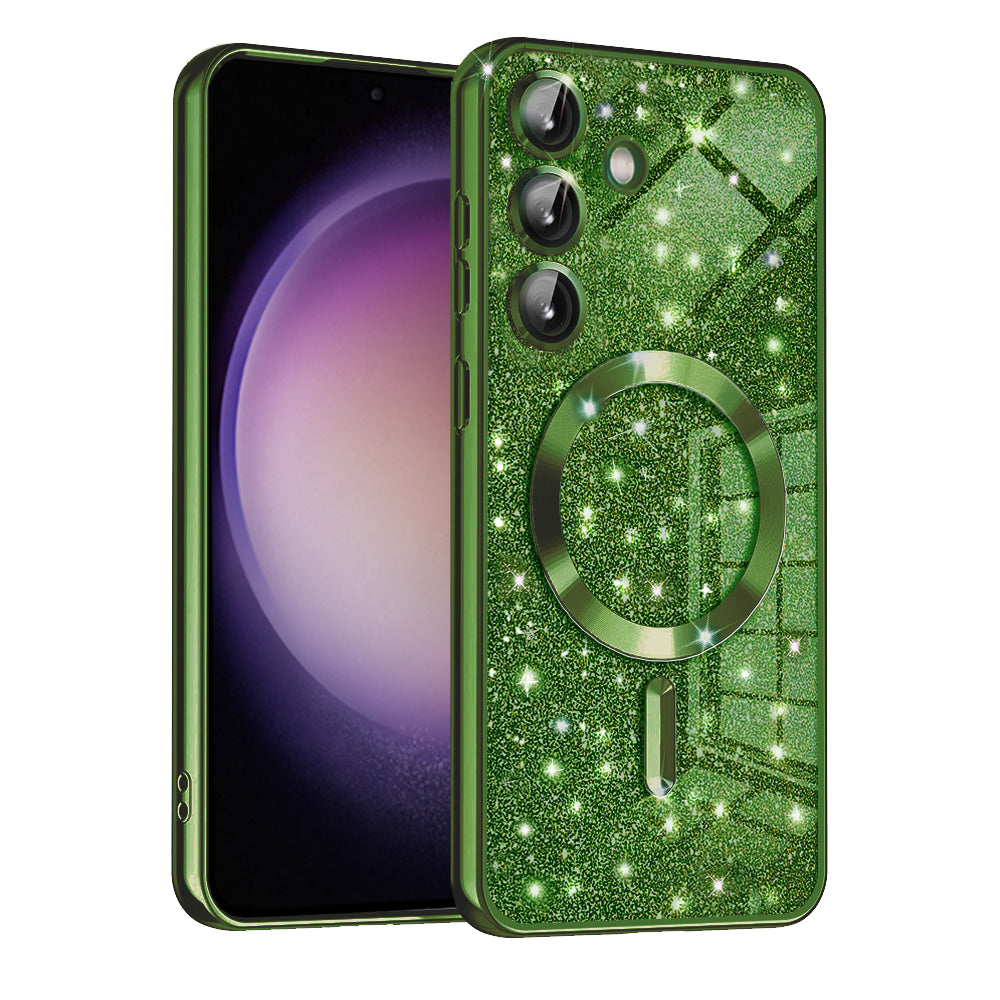 Coque MagSafe pour Samsung Galaxy S23 FE S711, Techsuit, Luxury Glitter, Vert Foncé
