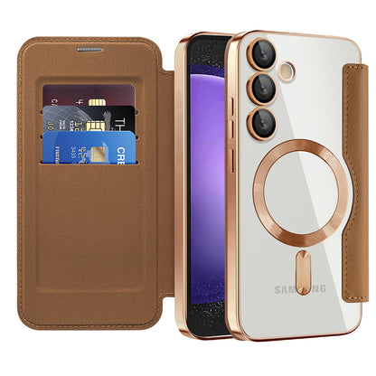 Coque MagSafe pour Samsung Galaxy S23 FE S711, Techsuit, SmartMag Book, Marron