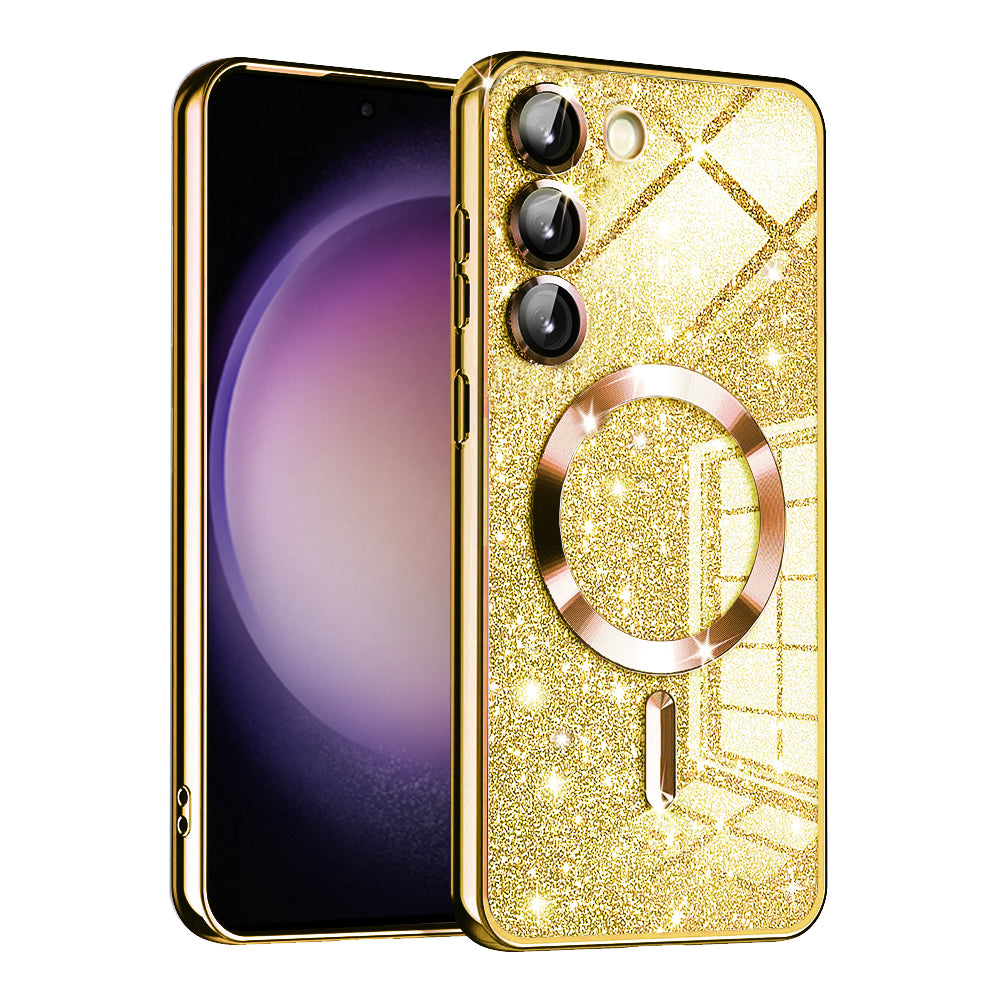 Coque MagSafe pour Samsung Galaxy S23+ S916, Techsuit, Luxury Glitter, Dorée