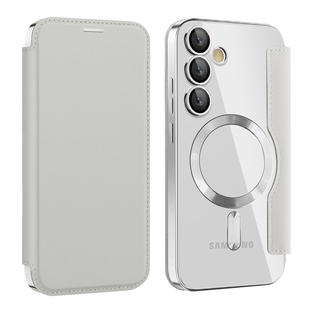 Coque MagSafe pour Samsung Galaxy S23+ S916, Techsuit, SmartMag Book, Gris
