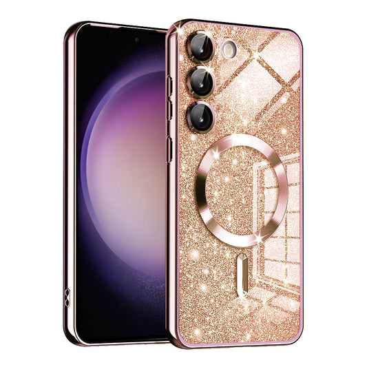 MagSafe-hoes voor Samsung Galaxy S23 S911, Techsuit, Luxury Glitter, Roze Goud
