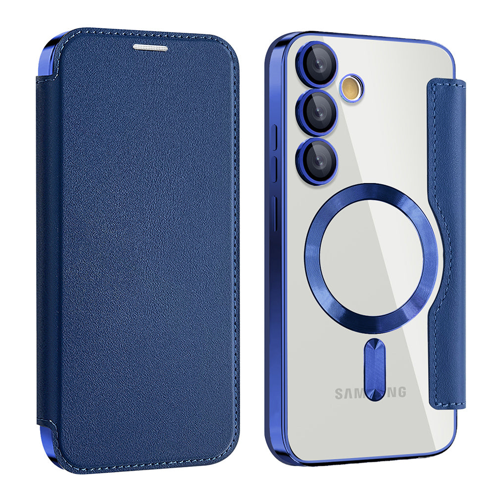Coque MagSafe pour Samsung Galaxy S23 S911, Techsuit, SmartMag Book, Bleue