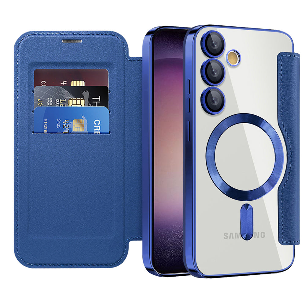 Coque MagSafe pour Samsung Galaxy S23 S911, Techsuit, SmartMag Book, Bleue