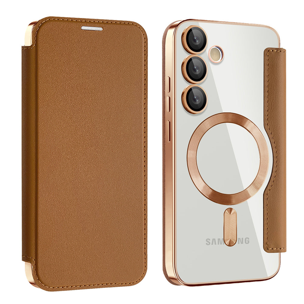 Coque MagSafe pour Samsung Galaxy S23 S911, Techsuit, SmartMag Book, Marron