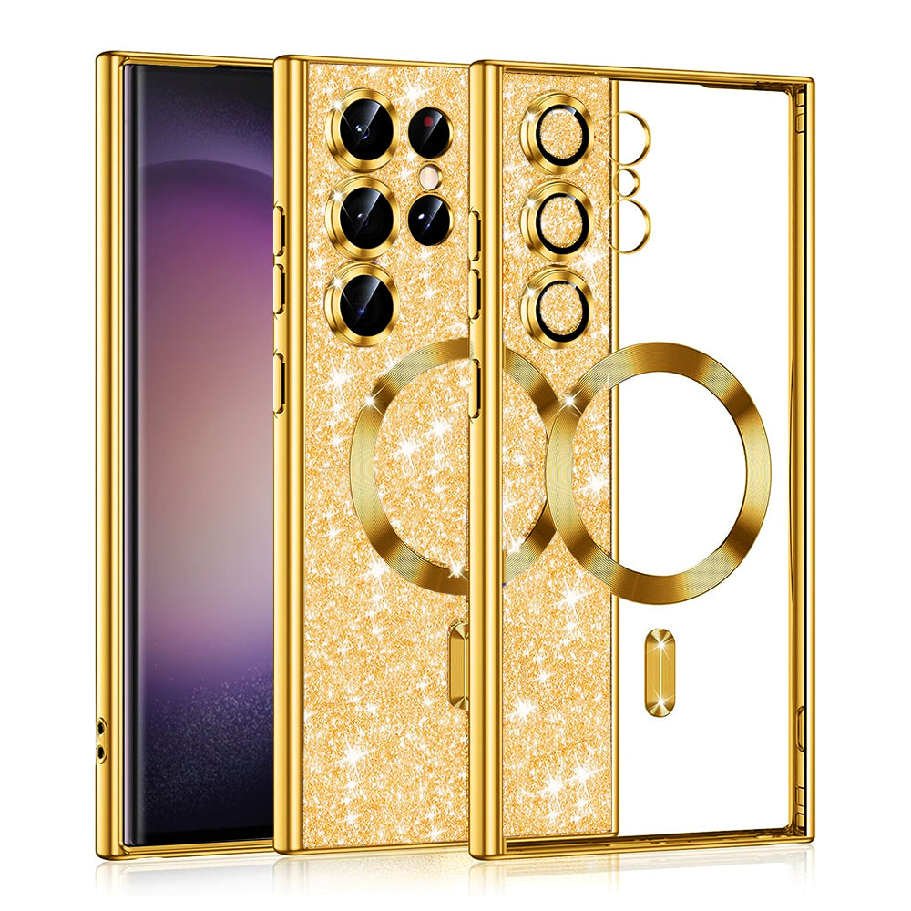 Coque MagSafe pour Samsung Galaxy S23 Ultra S918, Techsuit, Luxury Glitter, Dorée