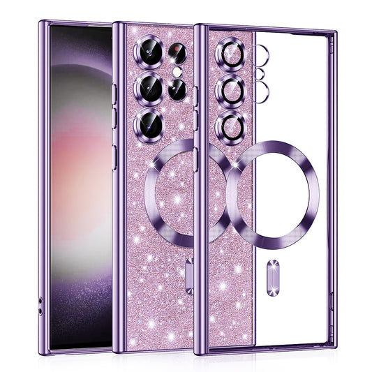 MagSafe-hoesje voor Samsung Galaxy S23 Ultra S918, Techsuit, Luxury Glitter, Lichtpaars