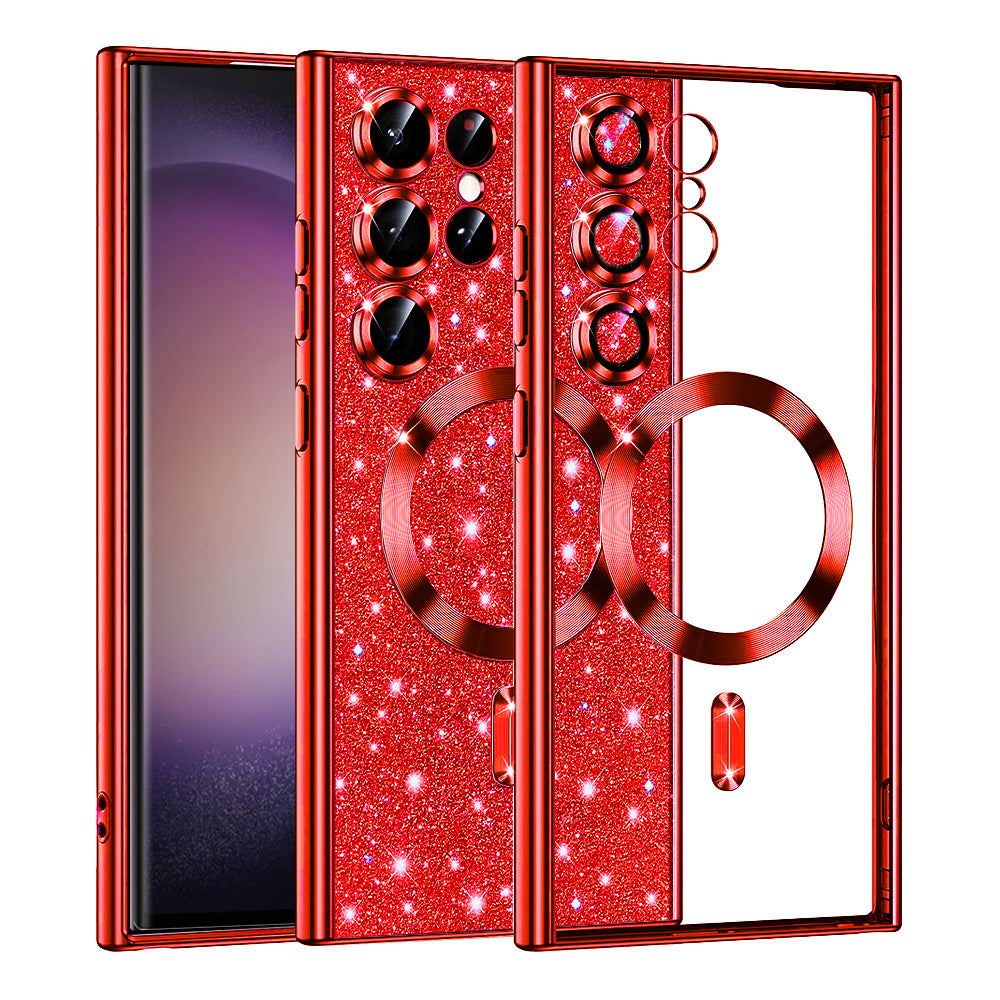 Coque MagSafe pour Samsung Galaxy S23 Ultra S918, Techsuit, Luxury Glitter, Rouge