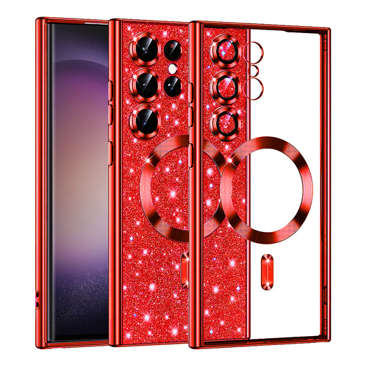 MagSafe-hoesje voor Samsung Galaxy S23 Ultra S918, Techsuit, Luxury Glitter, Rood