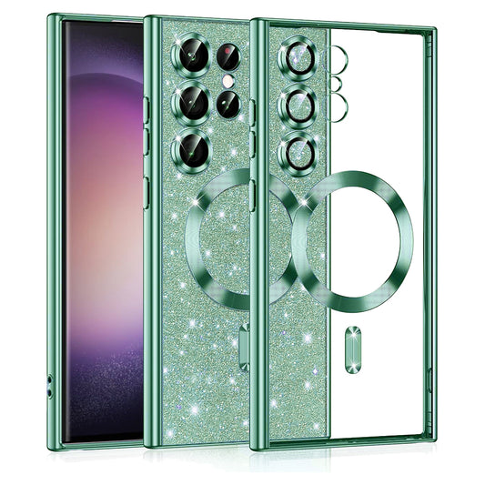 MagSafe-hoesje voor Samsung Galaxy S23 Ultra S918, Techsuit, Luxury Glitter, Lichtgroen