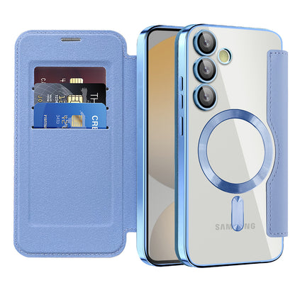 Coque MagSafe pour Samsung Galaxy S24 FE S721, Techsuit, SmartMag Book, Bleu