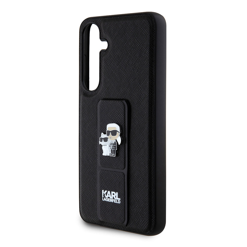 MagSafe Hülle für Samsung Galaxy S24+ S926, Karl Lagerfeld, Saffiano Gripstand Karl & Choupette, Schwarz
