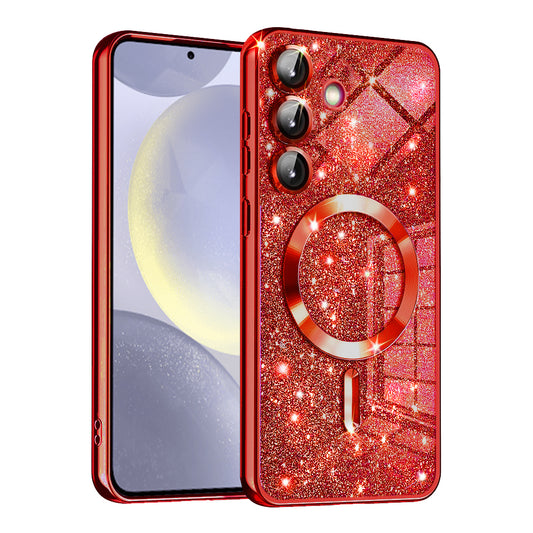 Coque MagSafe pour Samsung Galaxy S24+ S926, Techsuit, Luxury Glitter, Rouge