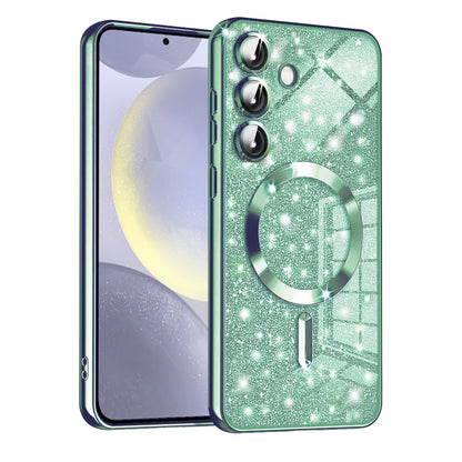 Coque MagSafe pour Samsung Galaxy S24+ S926, Techsuit, Luxury Glitter, Vert Clair