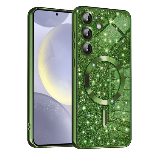 Coque MagSafe pour Samsung Galaxy S24+ S926, Techsuit, Luxury Glitter, Vert Foncé