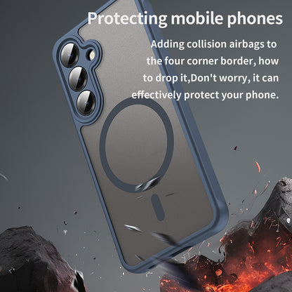 Coque MagSafe pour Samsung Galaxy S24 S921, Techsuit, HaloFrost II, Bleu marine