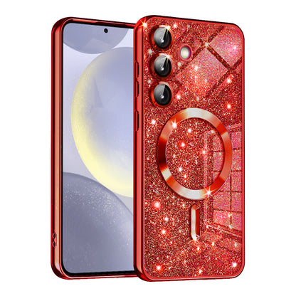 MagSafe-Hülle für Samsung Galaxy S24 S921, Techsuit, Luxury Glitter, Rot