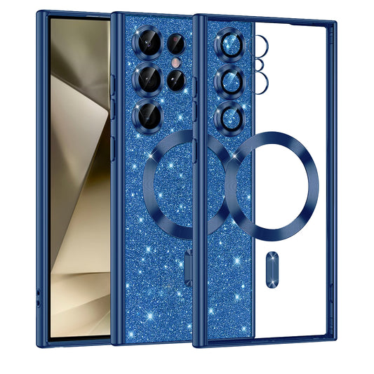 Coque MagSafe pour Samsung Galaxy S24 Ultra S928, Techsuit, Luxury Glitter, Bleu Foncé