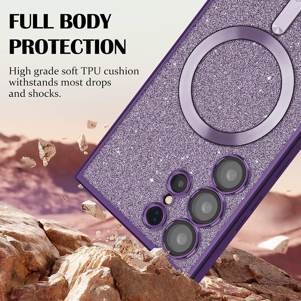 Coque MagSafe pour Samsung Galaxy S24 Ultra S928, Techsuit, Luxury Glitter, Violet Clair