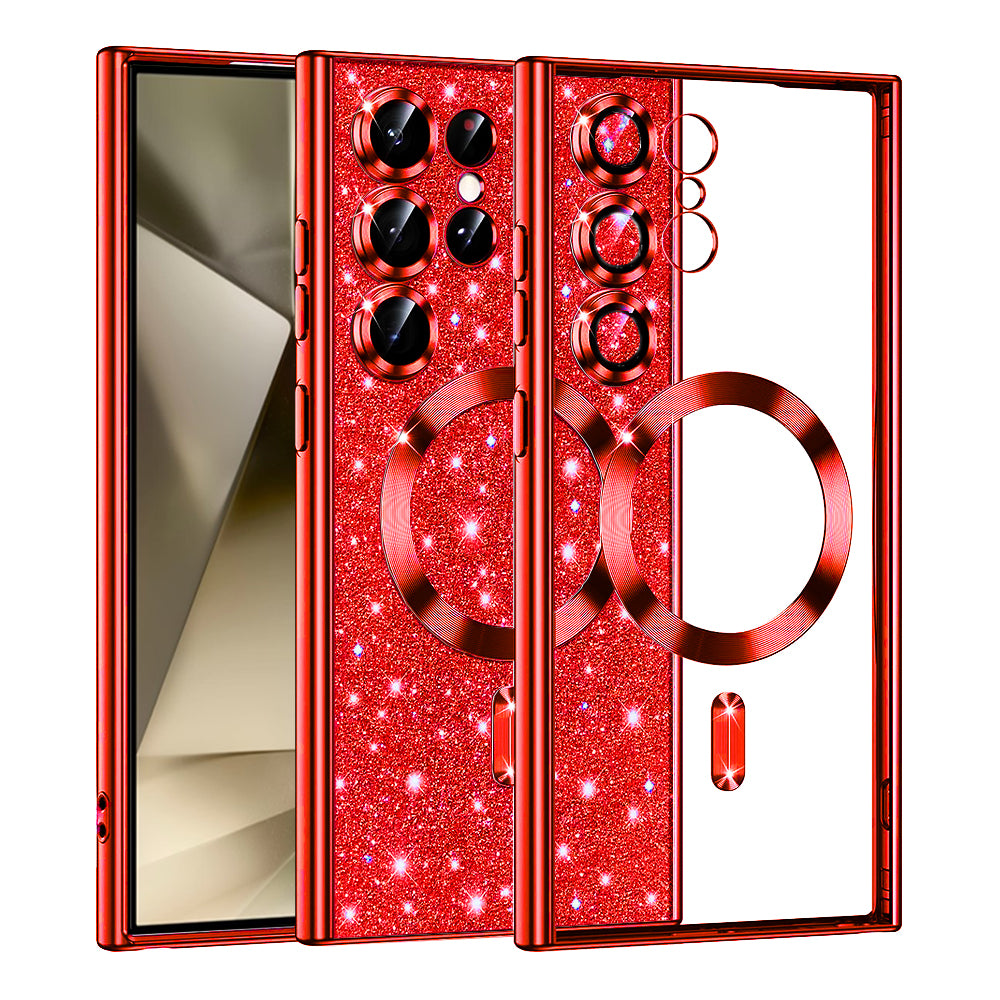 Coque MagSafe pour Samsung Galaxy S24 Ultra S928, Techsuit, Luxury Glitter, Rouge
