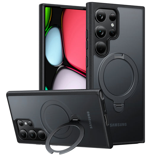 Coque MagSafe pour Samsung Galaxy S24 Ultra S928, Torras, Ostand Spin, Noire