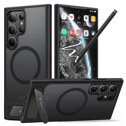 Coque MagSafe pour Samsung Galaxy S24 Ultra S928, Torras, Pstand, Noire