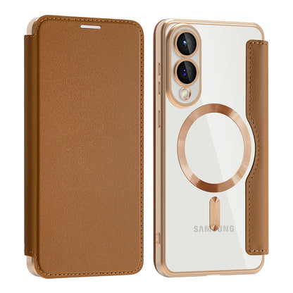 Coque MagSafe pour Samsung Galaxy S25 Edge S937, Techsuit, SmartMag Book, Marron