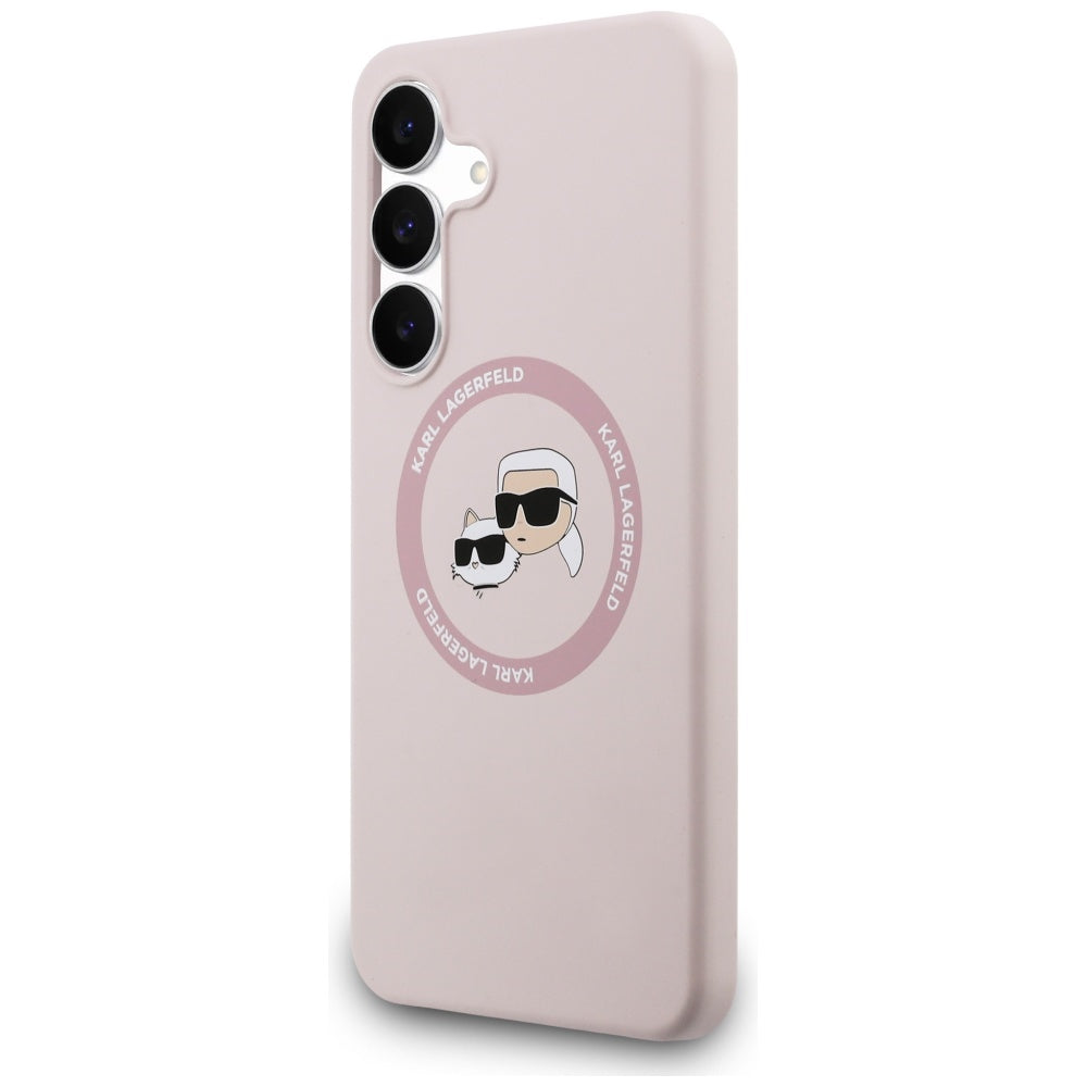 MagSafe Hülle für Samsung Galaxy S25 FE, Karl Lagerfeld, Silikon Karl & Choupette's Köpfe, Rosa