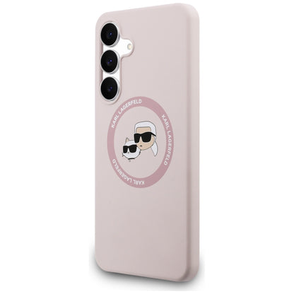 MagSafe Hülle für Samsung Galaxy S25 FE, Karl Lagerfeld, Silikon Karl & Choupette's Köpfe, Rosa