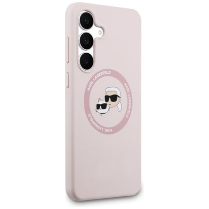MagSafe Hülle für Samsung Galaxy S25 FE, Karl Lagerfeld, Silikon Karl & Choupette's Köpfe, Rosa