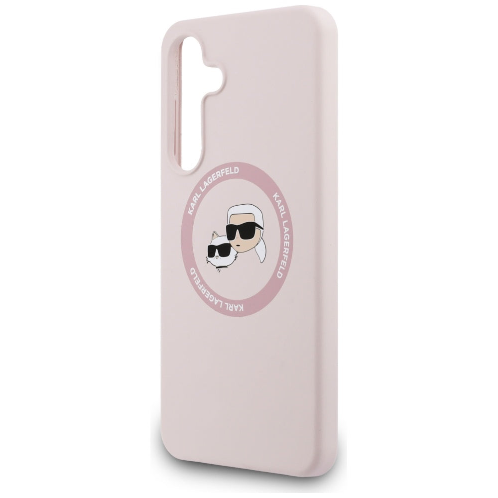 MagSafe Hülle für Samsung Galaxy S25 FE, Karl Lagerfeld, Silikon Karl & Choupette's Köpfe, Rosa