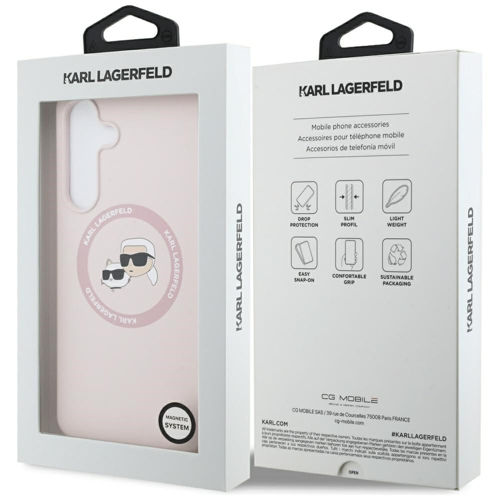 MagSafe Hülle für Samsung Galaxy S25 FE, Karl Lagerfeld, Silikon Karl & Choupette's Köpfe, Rosa