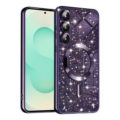 Coque MagSafe pour Samsung Galaxy S25+ S936, Techsuit, Luxury Glitter, Violet Foncé