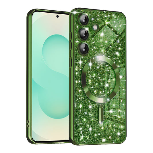 Coque MagSafe pour Samsung Galaxy S25+ S936, Techsuit, Luxury Glitter, Vert Foncé