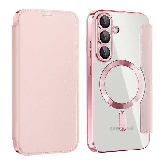MagSafe-hoes voor Samsung Galaxy S25+ S936, Techsuit, SmartMag Book, Roze