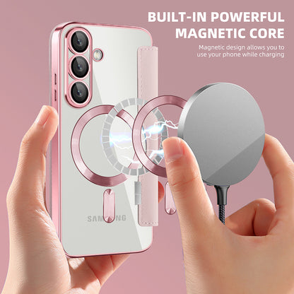 Coque MagSafe pour Samsung Galaxy S25+ S936, Techsuit, SmartMag Book, Rose