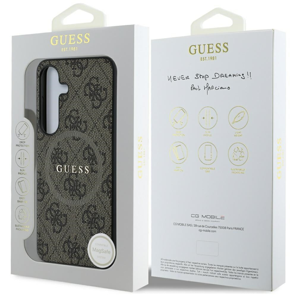 MagSafe hoesje voor Samsung Galaxy S25 S931, Guess, 4G Ring Classic Logo, Bruin