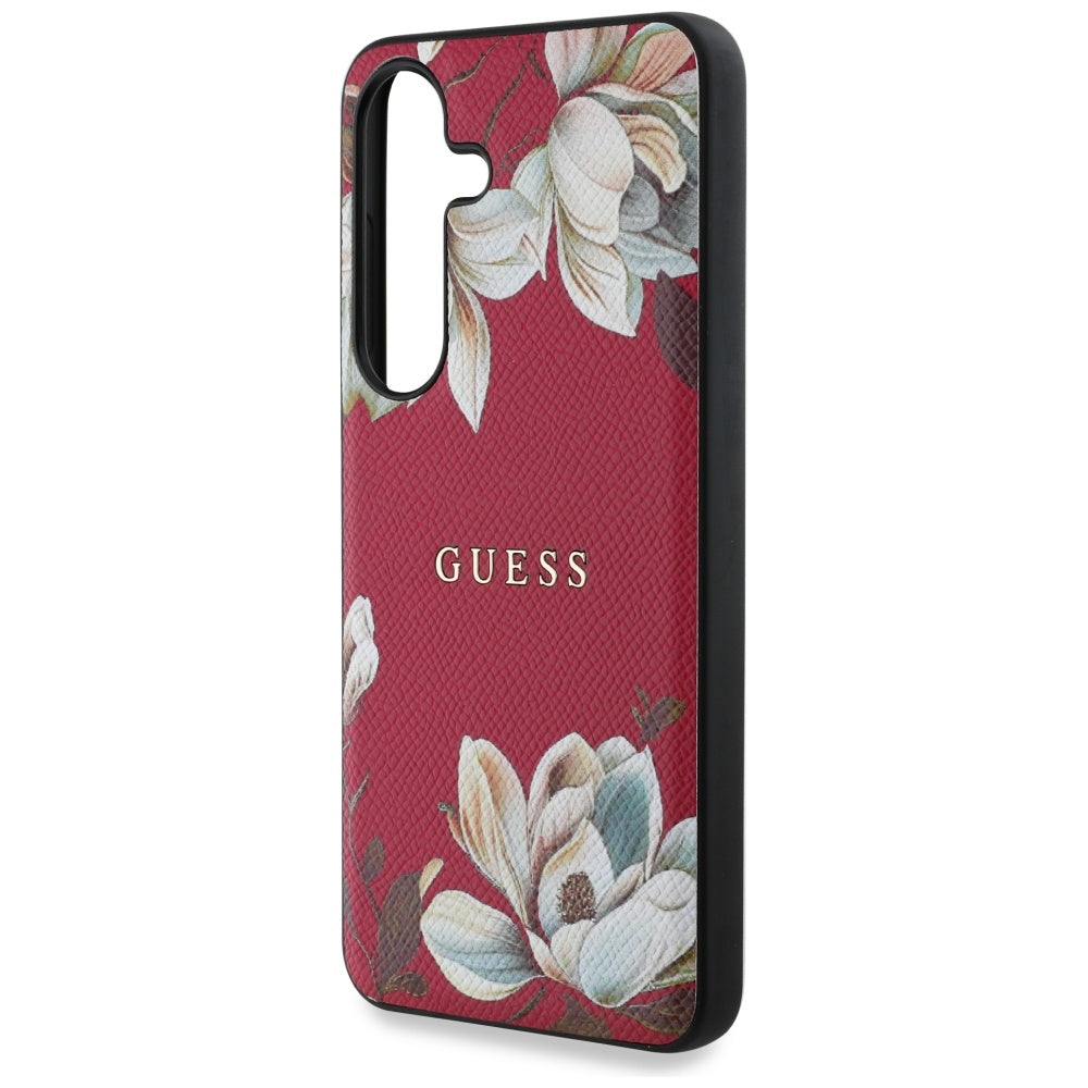 Étui MagSafe pour Samsung Galaxy S25 S931, Guess, Grained Flowers, Fuchsia