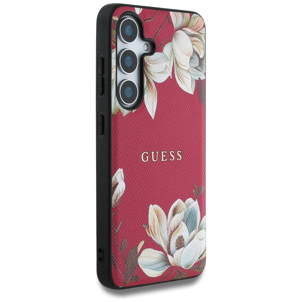 Étui MagSafe pour Samsung Galaxy S25 S931, Guess, Grained Flowers, Fuchsia