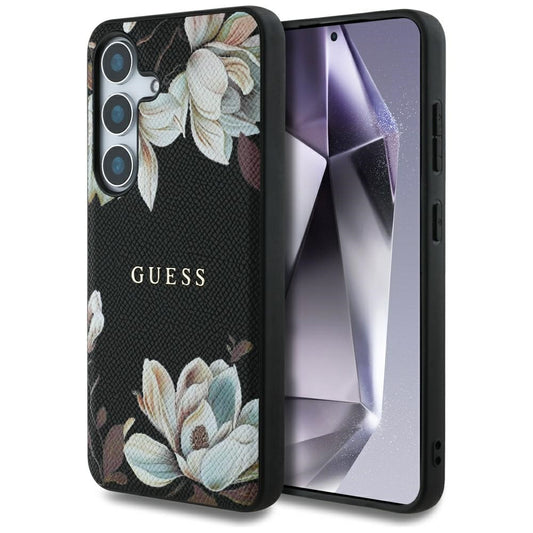 MagSafe hoes voor Samsung Galaxy S25 S931, Guess, Grained Flowers, Zwart