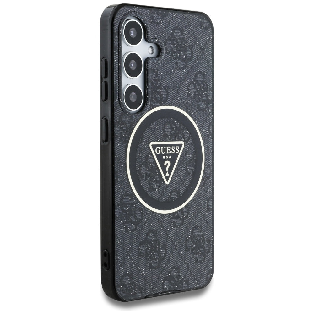 MagSafe hoesje voor Samsung Galaxy S25 S931, Guess, IML Glitter 4G Circle Triangle, Zwart